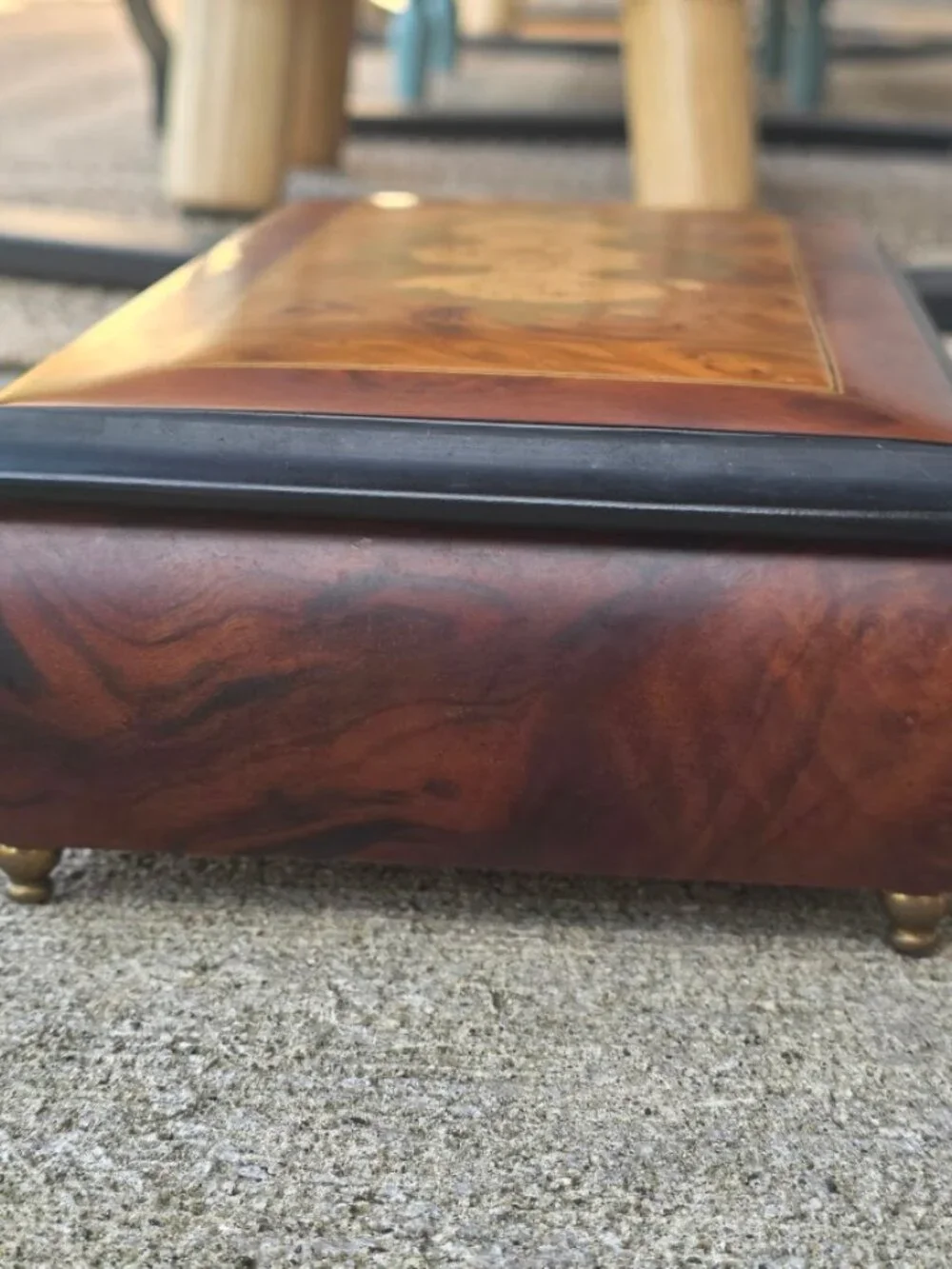 Vintage Italian Inlaid Wood Floral Musical Jewelry Box Original Key